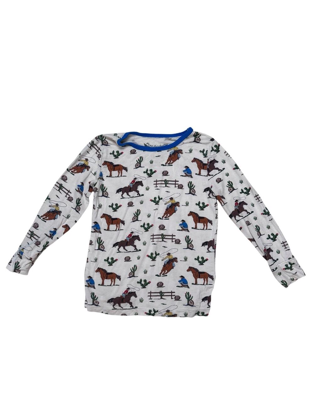 FREE BIRDEES Western Cowboy Print Pajama Top Size 4T Kids Horse Bamboo L/S *READ